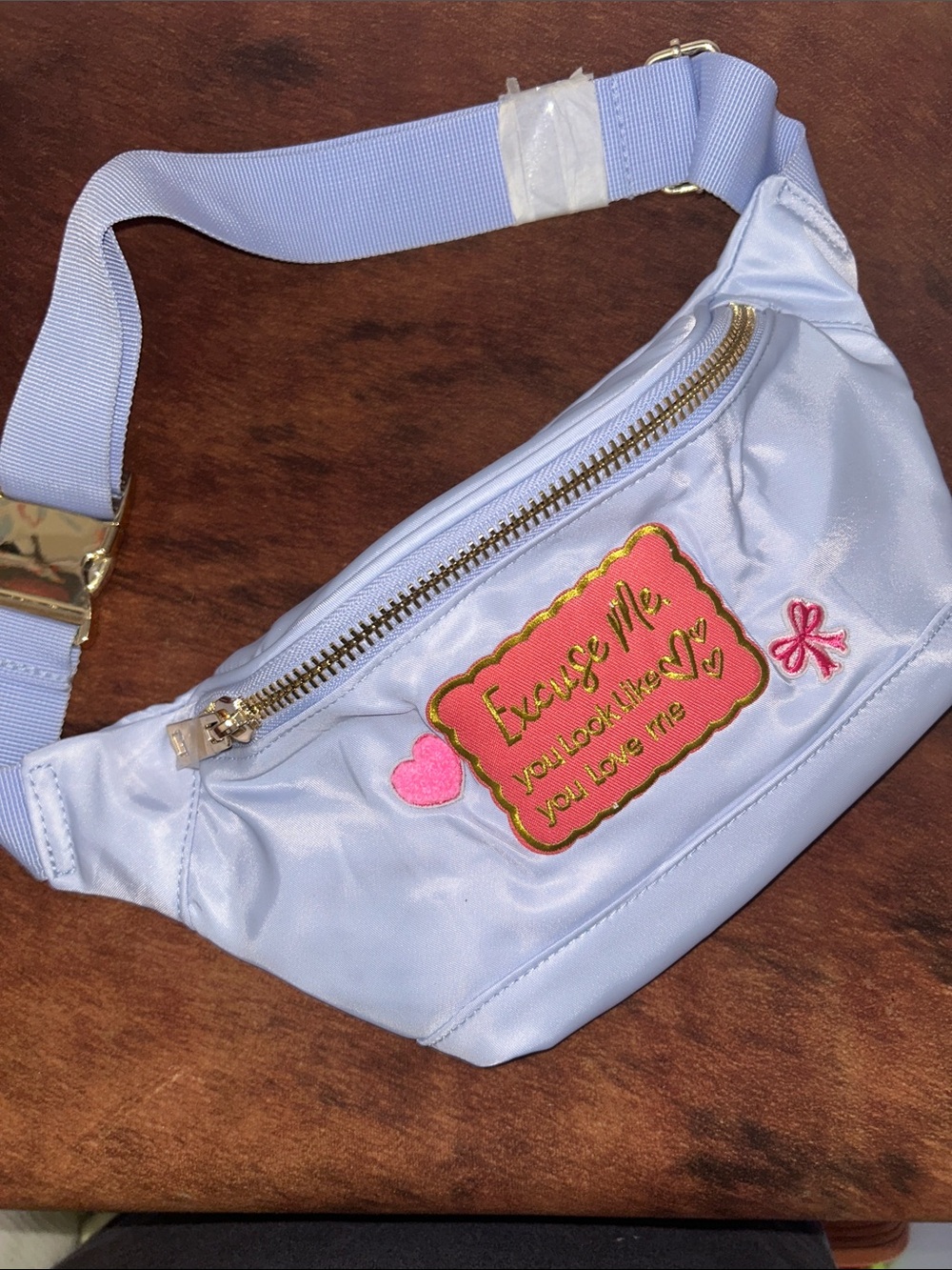 Pastel Lilac Satin Fanny Pack with Pink Embroidered Patch